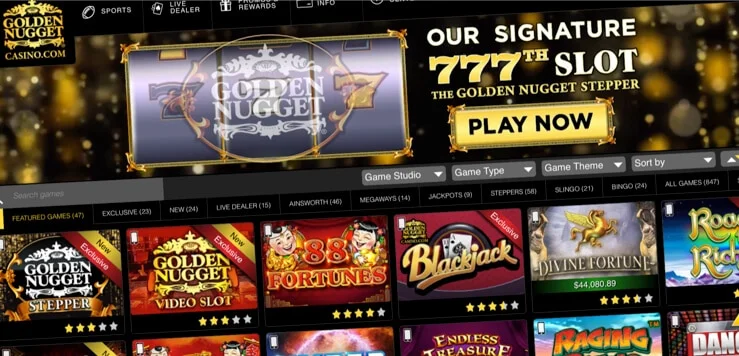 golden nugget online casino home screen