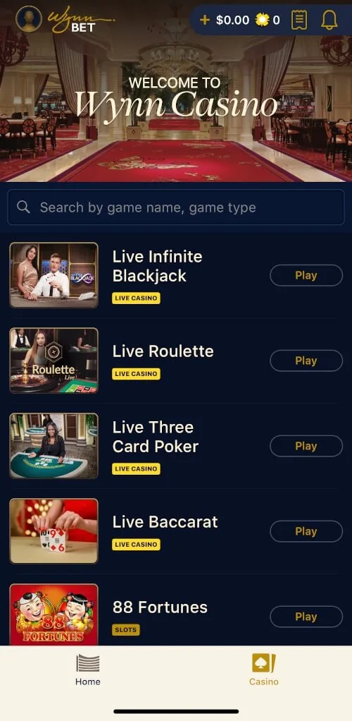 Wynn Live Casino Games