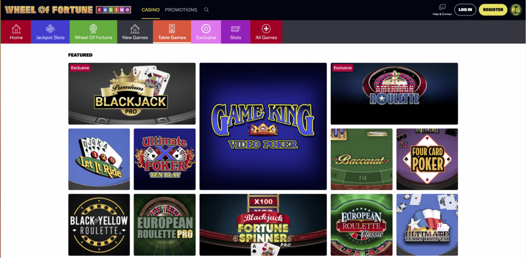 Wheel of Fortune Casino website screenshot